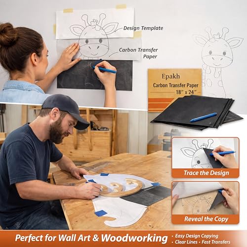 Epakh 20 Sheets 18" X 24" Large Graphite Carbon Transfer Paper, Reusable Transfer Paper for Canvas, Wood, Fabric, Papers, Ceramic, Drawing, Sketching, Painting and DIY Crafts - size: 18" x 24"