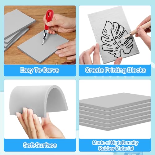Frienda 50 Pack Rubber Carving Blocks 4 x 6 Inch, Rubber Stamp Carving Blocks for Printmaking, Printing, DIY Craft Project, Soft Block Stamp for Beginners and Professional(Gray) - color: Gray