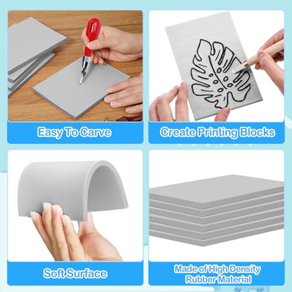Frienda 50 Pack Rubber Carving Blocks 4 x 6 Inch, Rubber Stamp Carving Blocks for Printmaking, Printing, DIY Craft Project, Soft Block Stamp for Beginners and Professional(Gray) - color: Gray