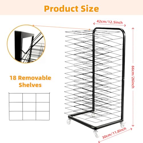 Art Drying Rack with 18 Shelves - Upgrade Heavy-Duty Mobile Drying Cart with Locking Wheels, Portable Storage Organizer for Classroom, Studio, School Art Supplies