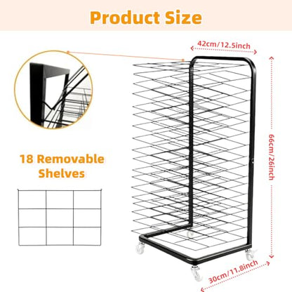 Art Drying Rack with 18 Shelves - Upgrade Heavy-Duty Mobile Drying Cart with Locking Wheels, Portable Storage Organizer for Classroom, Studio, School Art Supplies