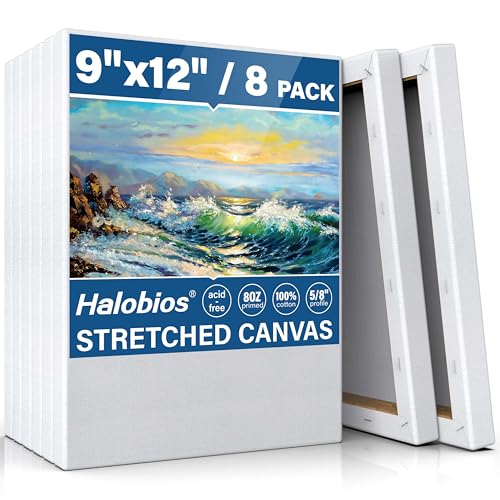 Halobios Stretched Canvases for Painting, 8 Packs 9X12 Inch Canvases for Acrylics,Oils & Other Painting Media, 5/8 Inch Profile 100% Cotton Primed Artist Framed Canvas - size: 8 Pack - 9×12IN