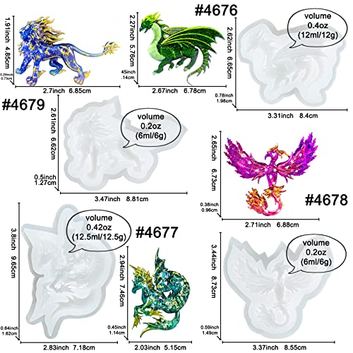 Fantasy Creatures & Potion Bottle Silicone Molds Kit—Make Mythical Dragons, Phoenix & Magic Vials Using Resin, Clay, Wax or Chocolate for Crafts, Jewelry & Cake Decorating