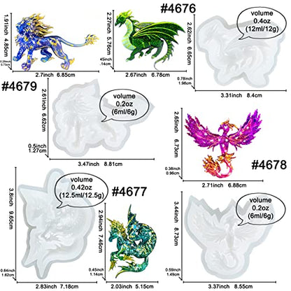 Fantasy Creatures & Potion Bottle Silicone Molds Kit—Make Mythical Dragons, Phoenix & Magic Vials Using Resin, Clay, Wax or Chocolate for Crafts, Jewelry & Cake Decorating