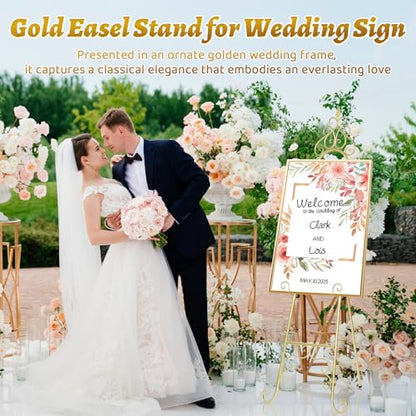 Gold Easel Stand for Wedding Sign - 59" H x 22" L x 20" W Adjustable Metal Floor Easel with Chain Support, Heavy Duty Display Standing Easel for Mirror, Picture Frame, Poster, Birthday & Exhibition Decor