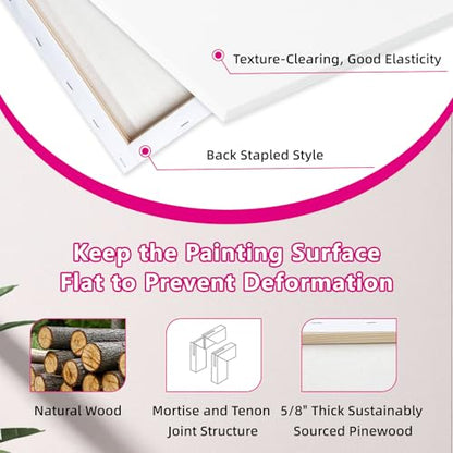 24 Pack Stretched Canvas Frames, 6 Sizes 4x4 to 16x20, Black & White Blank Canvases, Triple Primed 100% Cotton with Natural Cotton Seeds, Acid-Free, Warp-Resistant Canvas Frame for Acrylics & Oils - size: 4x4", 6x6", 8x8", 10x12", 12x16", 16x20" - 24Pack