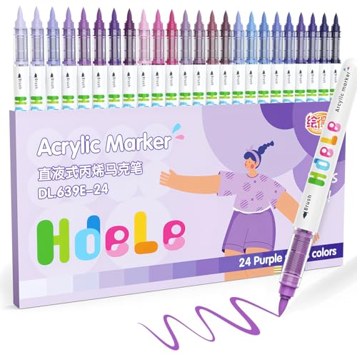 Guangna Purple Acrylic Paint Markers 24 Color, Brush Tip Acrylic Paint Pens for Pumpkin Paint, Christmas Art, Rock Painting, Wood, Glass, Ceramic, Canvas, Stone, DIY Crafts - color: 24-Purple
