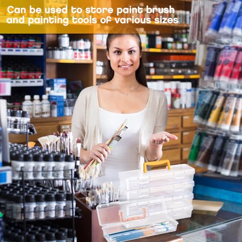 Gerrii 3 Pack Paint Brush Storage Box Portable 13 Inch Long Paintbrush Drawing Tools Pencils Container Case with Handle Clear Paint Brush Organizer Holder for Artist Craft Art School Supplies