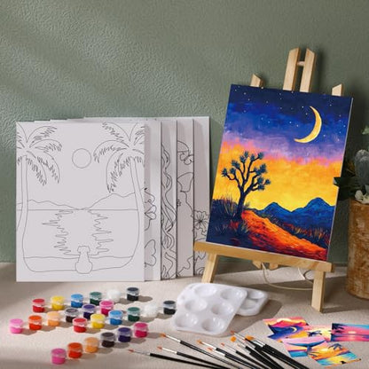 Dinifee 6 Pack Pre Drawn Canvas for Painting Pre Printed Canvas Kit 8 x 10 Inch Stretched Cotton Paint and Sip Set for Adults Couple Party Graduation Summer Date Night(Sunset) - style: Sunset