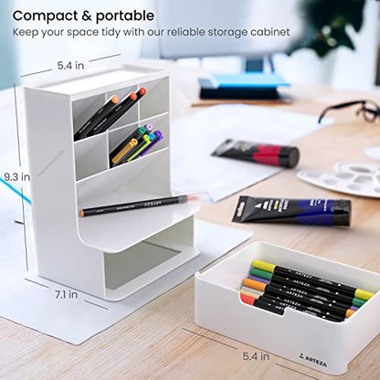 ARTEZA Desktop Pen and Marker Organizer, 6-Compartment White Pen Holder for Desk with Stationery Drawer, Makeup Organizer - style: 6-Compartment White