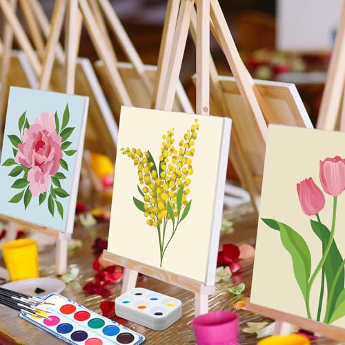 Ctosree 12 Sets Pre Drawn Canvas Kit for Painting Adults Sip and Paint Kit Art Pre Printed Canvas Bulk for Adult Date Night, Art Party & Holiday Gift(Simple Flower,8 x 10 in) - size: 8 x 10 in, style: Simple Flower