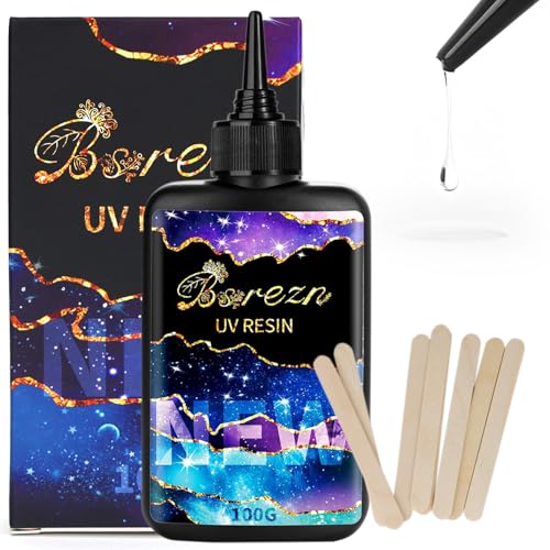 Bsrezn 100g UV Resin Hard with 8 Wooden Sticks for Jewelry Making (100g) - size: 100 g