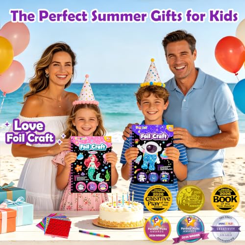 FUNNYB&G Foil Art Craft Kit for Boys 4-10 Years Old: Mess-Free & No-Glue, Create 16 Sparkly Space Pictures – Perfect Travel Toy & Birthday Gift for Kids (Space) - style: Space