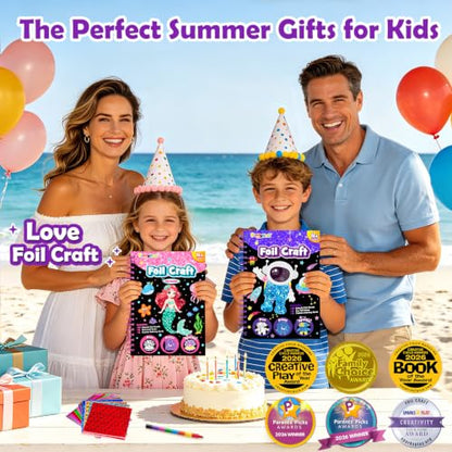 FUNNYB&G Foil Art Craft Kit for Boys 4-10 Years Old: Mess-Free & No-Glue, Create 16 Sparkly Space Pictures – Perfect Travel Toy & Birthday Gift for Kids (Space) - style: Space