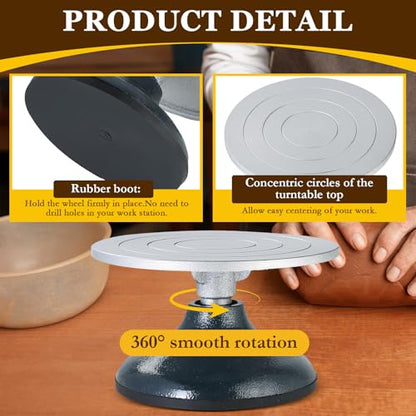 MAOPINER 7 inch Diameter Sculpting Wheel | Heavy Duty Turntable Pottery Sculpting Wheel | All Cast Iron Metal Construction Joint with Ball Bearings (7 inch) - size: 7 inch