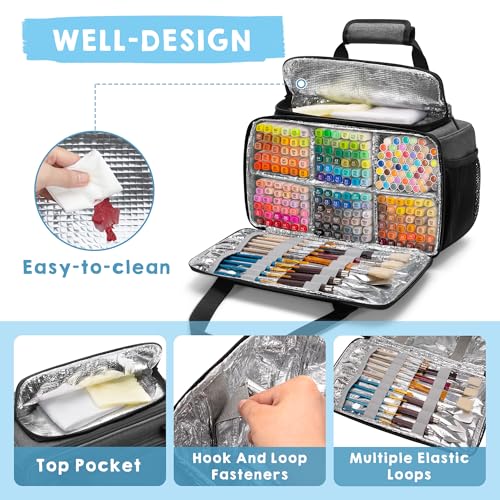 GRAOSO Marker Storage Bag Marker Case Organizer Hold up to 216 Markers, Carrying Case with Shoulder Strap and Handle, with Dividers and Easy Cleaning Liner (Markers Length up to 5.1"/13 cm), Grey