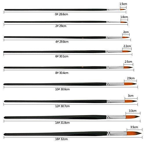 9pcs Round Pointed Tip Pony Hair Artists Filbert Paintbrushes | Watercolor, Paint Brush Set, Acrylic Oil Painting Brush, black