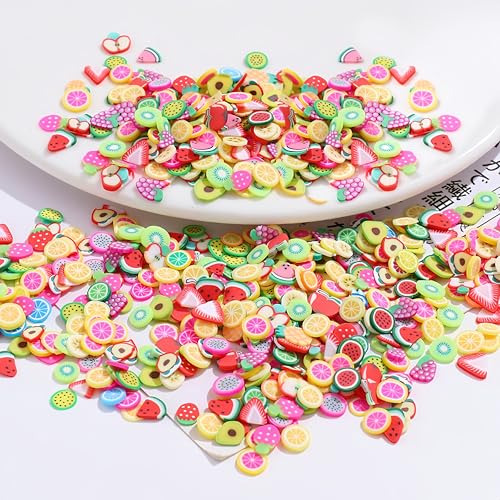 4000Pcs 3D Fruit Nail Art Slices 3D Clay Fruit Nail Rhinestones Kawaii Cartoon Grapes Watermelon Lemon Orange Nail Jewelry Strawberry Nail Gems Nail Supplies for Acrylic Nails DIY Craft Accessories - color: green