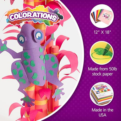 Colorations 12" x 18" Mediumweight White Construction Paper - 200 Sheets, Bulk Pack Art Paper, Arts and Crafts, School Supplies, Drawing, Coloring, Painting, 3D Art