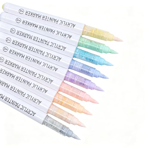 languo Acrylic Paint Markers, 9 Light Colors Series Acrylic Paint Pens, Soft Brush Tip Marker with Water Based Ink for Rock Painting, Wood, Glass, Fabric, DIY Art and Craft - color: Light Colors Series