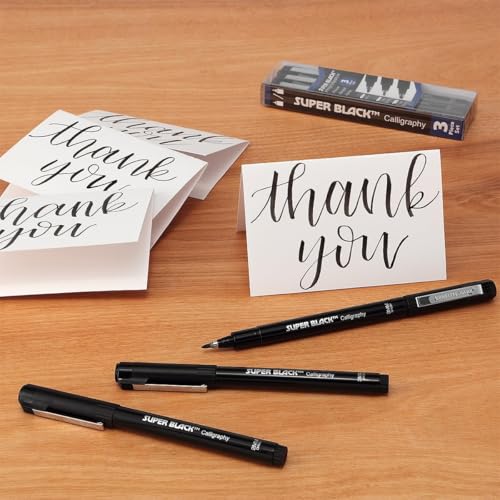 Creative Mark Calligraphy & Fineliner Pen Set of 3 Lettering & Calligraphy Drawing - Super Black, Permanent, Waterproof, & Acid-Free Chisel Nylon-Nibs Pens & Medium Brush Tip