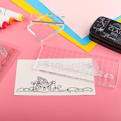 Briartw Clear Acrylic Stamp Block Kit with Grid Lines,3 Pieces Acrylic Stamp Block Clear Stamping Tools Set with Grid Lines for Scrapbooking Crafts Card Making,Thickness 8mm,Rectangles and Squares - color: 3 Pcs Square/Rectangle