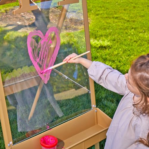 Colorations 3-Way Indoor & Outdoor Acrylic Panel Easel - Ages 3+/ PreK+ - 47" H x 23" W x 25.5" D Classroom Essentials - style: 3-Station, Tan