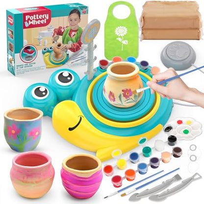 Aujazyble Pottery Wheel for Kids - Complete Art Supplies Arts & Crafts Kit, Crafts for Girls 8-12, Girls Boy Toys Birthday Halloween Christmas Gift for Kids Ages 6 7 8 9 10 11 12+, (Snail) - color: Blue