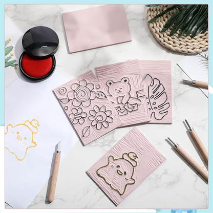 Frienda 50 Pack Rubber Carving Blocks 4 x 6 Inch, Rubber Stamp Carving Blocks for Printmaking, Printing, DIY Craft Project, Soft Block Stamp for Beginners and Professional(Pink) - color: Pink