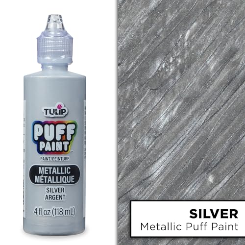 Tulip Puff Fabric Paint Metallic Finish , Permanent Craft Paint for Clothes, DIY Projects, Notoxic, 4 fl oz, Metallic Silver - color: METALLIC SILVER, size: 4 Fl Oz (Pack of 1)