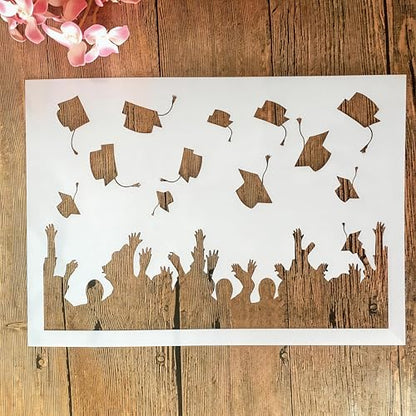 TIAMECH A4 Reusable Graduation Stencil for Painting | Congratulation Students Cap Layering Template, DIY Wall Art, Wood Furniture, Scrapbook & Crafts (8.3x11.7inch) - style: Graduation