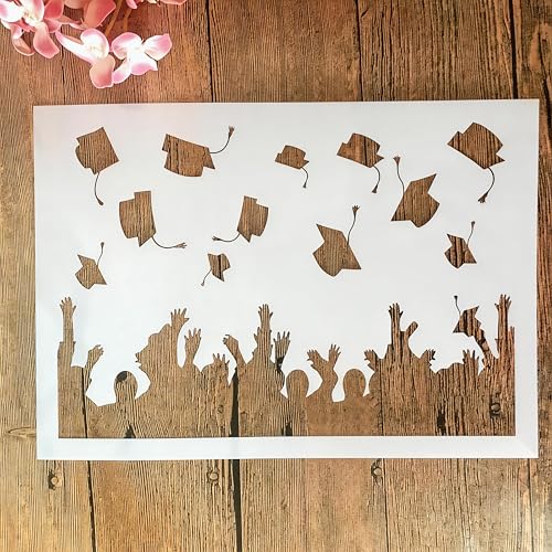 TIAMECH A4 Reusable Graduation Stencil for Painting | Congratulation Students Cap Layering Template, DIY Wall Art, Wood Furniture, Scrapbook & Crafts (8.3x11.7inch) - style: Graduation