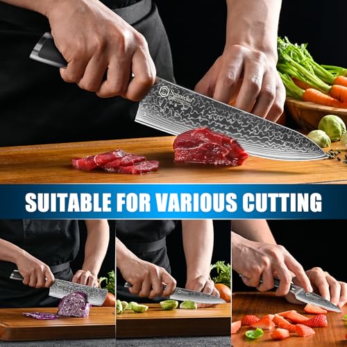 Sunnecko Damascus Kitchen Knife Set 4 Piece, Sharp Chef Knife Set Professional Kitchen Knives Sets Full Tang with Gift Box - size: Set of 4