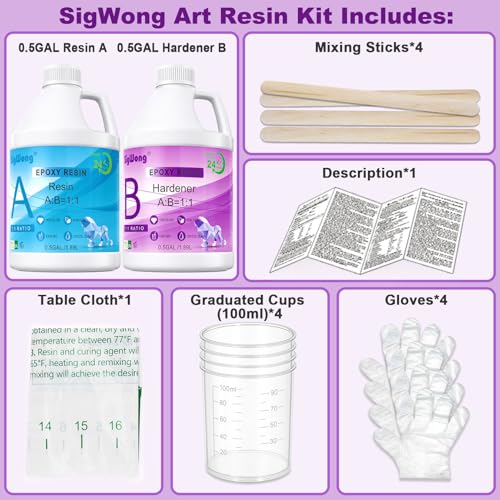 SigWong Epoxy Resin 1 Gallon - Crystal Clear Epoxy Resin Kit, Not Yellowing No Bubble Easy Mix 1:1 Ratio Self Leveling, 2 Part Casting Resin for Art, Craft, Jewelry Making, River Tables - size: 1 Gallon-X