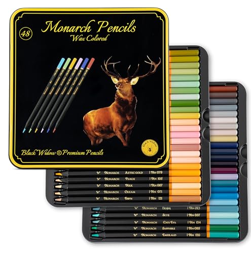 Black Widow Coloring Pencils for Adults – 48 Wax Soft Core Colored Pencils for Adult Coloring Books – Vibrant Color Pencil Set (Monarch Set)