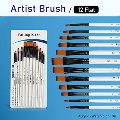 Falling in Art Nylon Painting Brushes Sets, 48 PCS Artist Paintbrushes for Watercolor, Acrylic, Craft, Oil, Gouache, Face Body Painting - size: 48 Pcs Mix Nylon