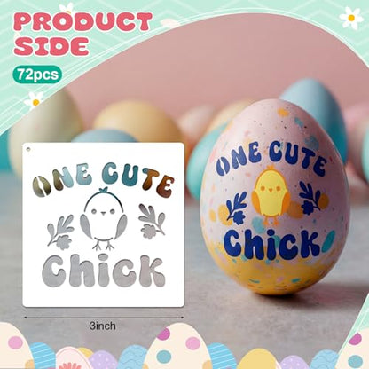 Marspark 72 Pcs Small Stencils for Crafts Reusable 3 Inch Stencils for Painting on Wood DIY Craft Paint Template for Wall Home Decor Card Rock Canvas Drawing Holiday (Bunny Egg) - style: Bunny Egg