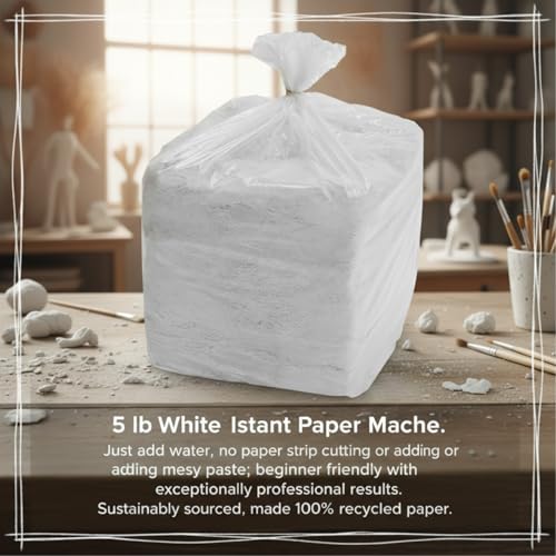 Lounsweer 5 lb Instant Paper Mache White Drying Paper Mix for Drawing Fast Drying Papier Mache Clay for Artists Crafts Projects Sculpting Texturing Material