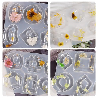 Earring Silicone Molds, 4 Packs Jewelry Resin Pendant Molds with Hole for DIY Fashion Epoxy Resin Geometry Necklace Earring Keychain for Women
