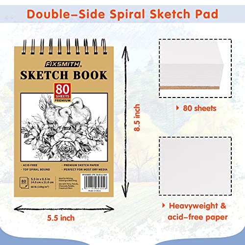 FIXSMITH 5.5"X8.5" Sketch Book | 160 Sheets (68 lb/100gsm) | 2 Pack Sketchbooks | Top Spiral Bound Artist Sketch Pad | Acid Free Drawing Pad | Ideal for Kids,Beginners,Artists &Painters | Bright White - color: Tan, size: 5.5"x8.5"-2 Pack