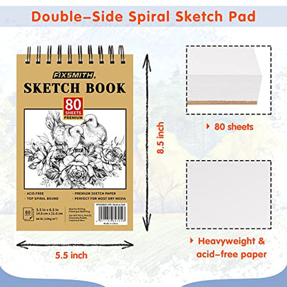 FIXSMITH 5.5"X8.5" Sketch Book | 160 Sheets (68 lb/100gsm) | 2 Pack Sketchbooks | Top Spiral Bound Artist Sketch Pad | Acid Free Drawing Pad | Ideal for Kids,Beginners,Artists &Painters | Bright White - color: Tan, size: 5.5"x8.5"-2 Pack
