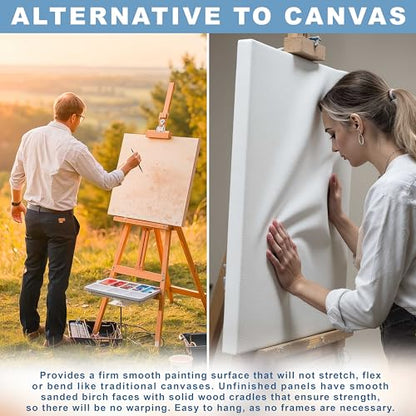 U.S. Art Supply 04" x 04" Unfinished Cradled Wood Panels for Painting, Studio 3/4" Deep (5 Pack) - Artist Depth Birch Wooden Wall Canvases - Mixed-Media Craft, Acrylic, Oil, Encaustic, Paint Pouring - size: 4" x 4", style: Square