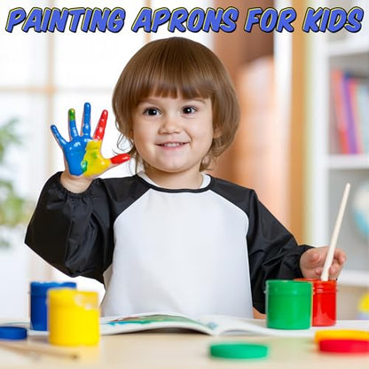 Yahenda Kids Art Smocks Toddlers Painting Apron Waterproof Artist Smock for Children with Long Sleeve 3 Pockets for 2-8 Years - color: Black, White