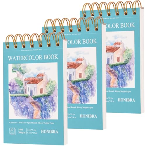 3-Pack 3.5"×5.5" Watercolor Paper Pad, 30 Sheets 140lb/300gsm Art Supplies for Adults Mixed Media Drawing, Premium Watercolor Sketchbook for Paint, Watercolor Pencils, Markers, Charcoal, Oil Pastels - size: 3.5”×5.5“(3pack)