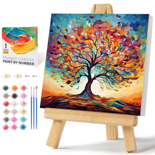 Framed Paint by Numbers Kit for Adults Beginners & Kids Ages 8-12, Tree of Life Acrylic Easy Paint by Number with Frame, Watercolor Paint by Number Kits on Canvas Framed (10 * 10 Inch, Without Easel) - color: BOP1PF04, size: 10 x 10 Inch