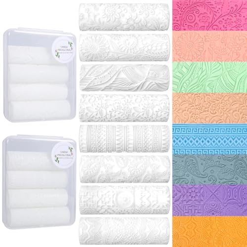 8 Pcs Non-Stick Polymer Clay Texture Rollers (Complex Texture) | Boho, Floral, Mandala & Paisley Patterns, 2 Storage Boxes, Crisp Imprints, Seamless Texture, Premium Resin - color: Complex Texture