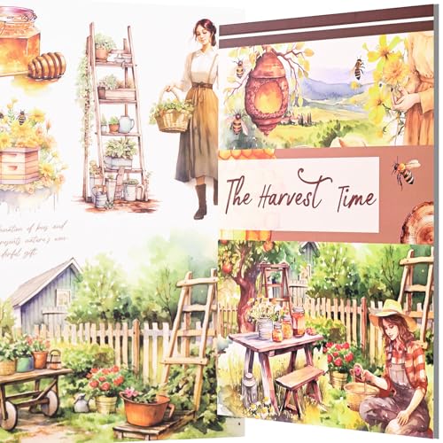 YagCu Harvest Time Junk Journal Stickers, Fall Scrapbook Stickers Book, Journaling Supplies, Pre-Cut Aesthetic Scrapbooking for Women, Collage Decorative Ephemera Planner DIY Arts - color: Harvest Time