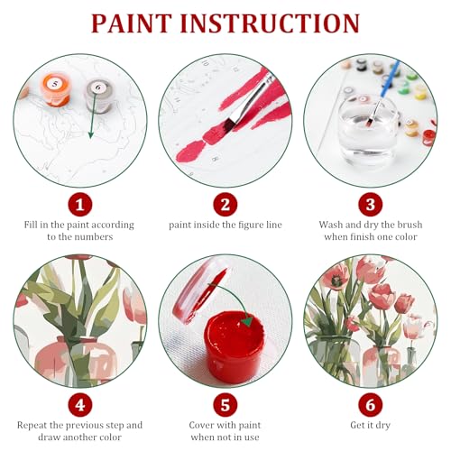 Ginkko Paint by Numbers Kit for Adults Beginner & Kids Ages 8-12 with Wooden Frame Easy Acrylic on Canvas 8x12 inch with Paints and Brushes, Flower 01(Include Framed) - color: Flower 01 framed, size: 8x12 Inch