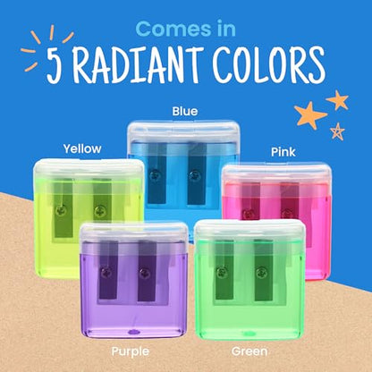 Craftzilla Pencil Sharpener 100 Pack, Manual Pencil Sharpeners Bulk, Handheld Dual Hole with Lid for Kids and Classroom, School Office Supplies - size: 100pcs Pencil Sharpeners