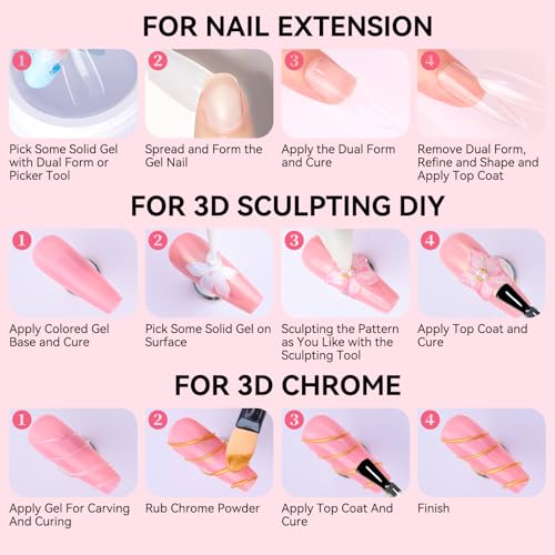 Makartt 3D Gel Nail Art: 4-in-1 Clear & White Solid Gel Builder Non-sticky for Extension 3D Sculpting Nail, UV Glue for Acrylic Nails, Rhinestones & Sculpture Hard Gels for Nails UV/LED Lamp Required - color: Clear & White